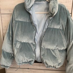 Light blue velvet puffer jacket from VICI